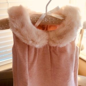 Metalic thread pink bucle with fur collar dress